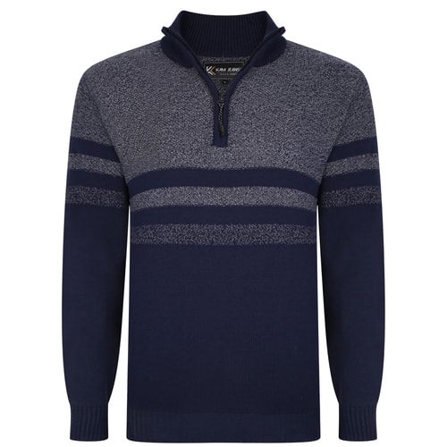 KAM melierter Pullover mit 1/4-Reißverschluss in Marineblau